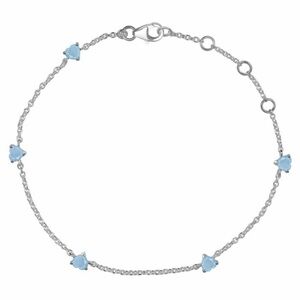 Natural Aquamarine Blue Heart 925 Sterling Silver Dainty Gemstone Bracelet